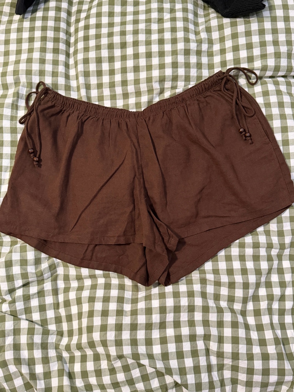 wild fable Brown High-Waist Drawstring Linen-Blend Shorts